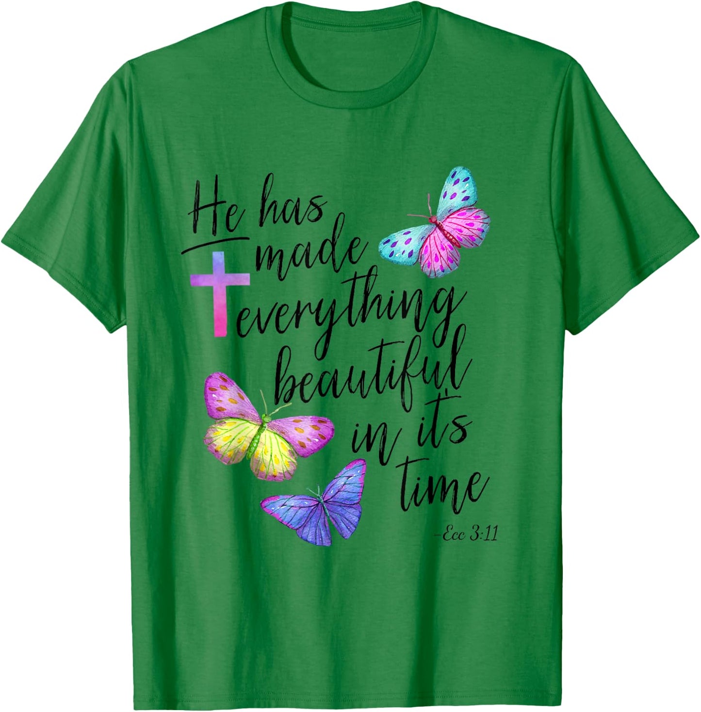 Bible Verse Cross Ecclesiastes Ecc Scripture Butterfly T-Shirt - T-Shirt | Irish Green