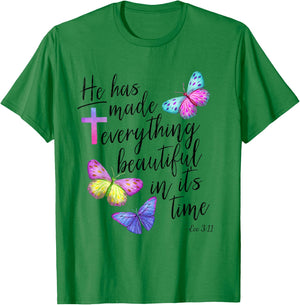 Bible Verse Cross Ecclesiastes Ecc Scripture Butterfly T-Shirt - T-Shirt | Irish Green