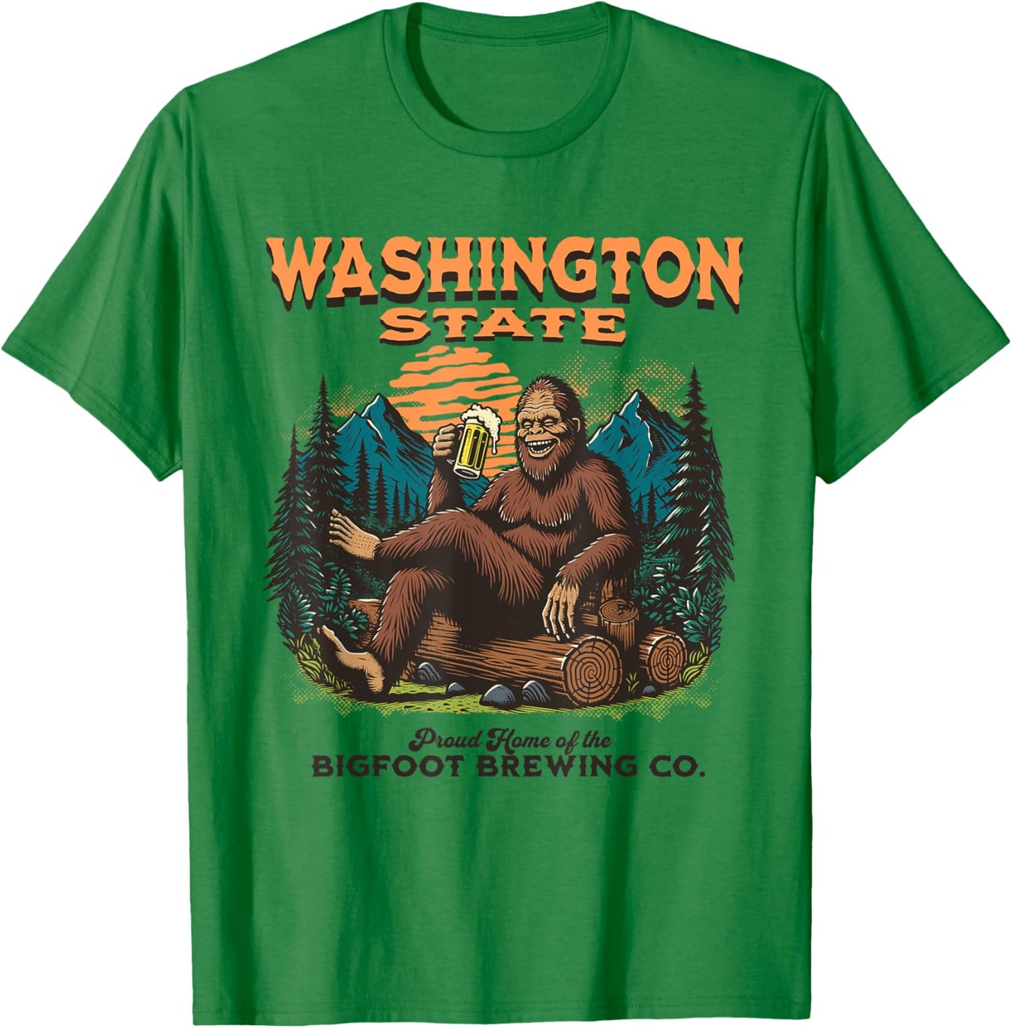 State of Washington Funny Bigfoot Drinking Beer Sasquatch T-Shirt - T-Shirt | Irish Green