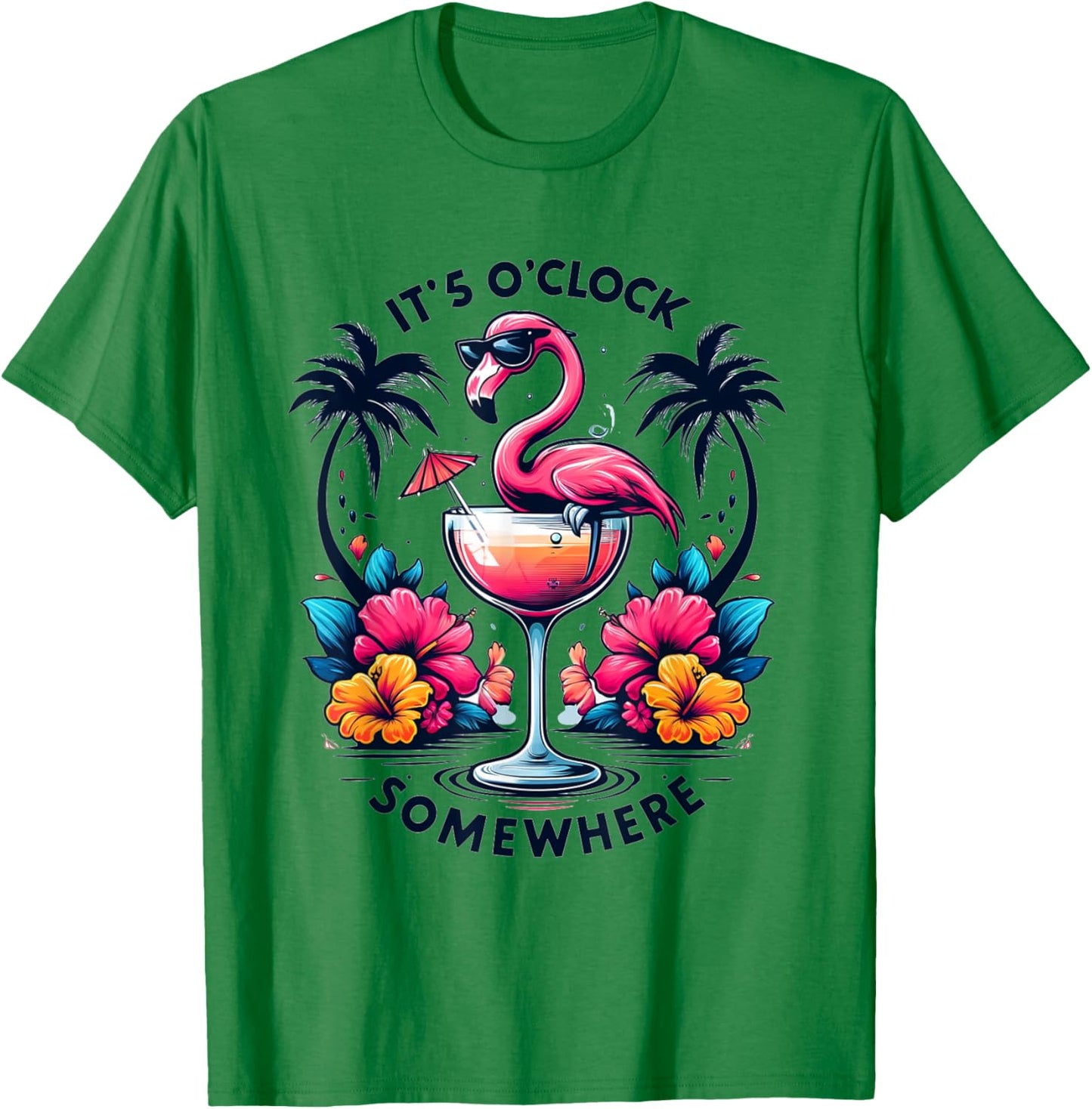 It's 5 O'Clock Somewhere Flamingo Beach Vacation Drinking Women T-Shirt - T-Shirt | Irish Green