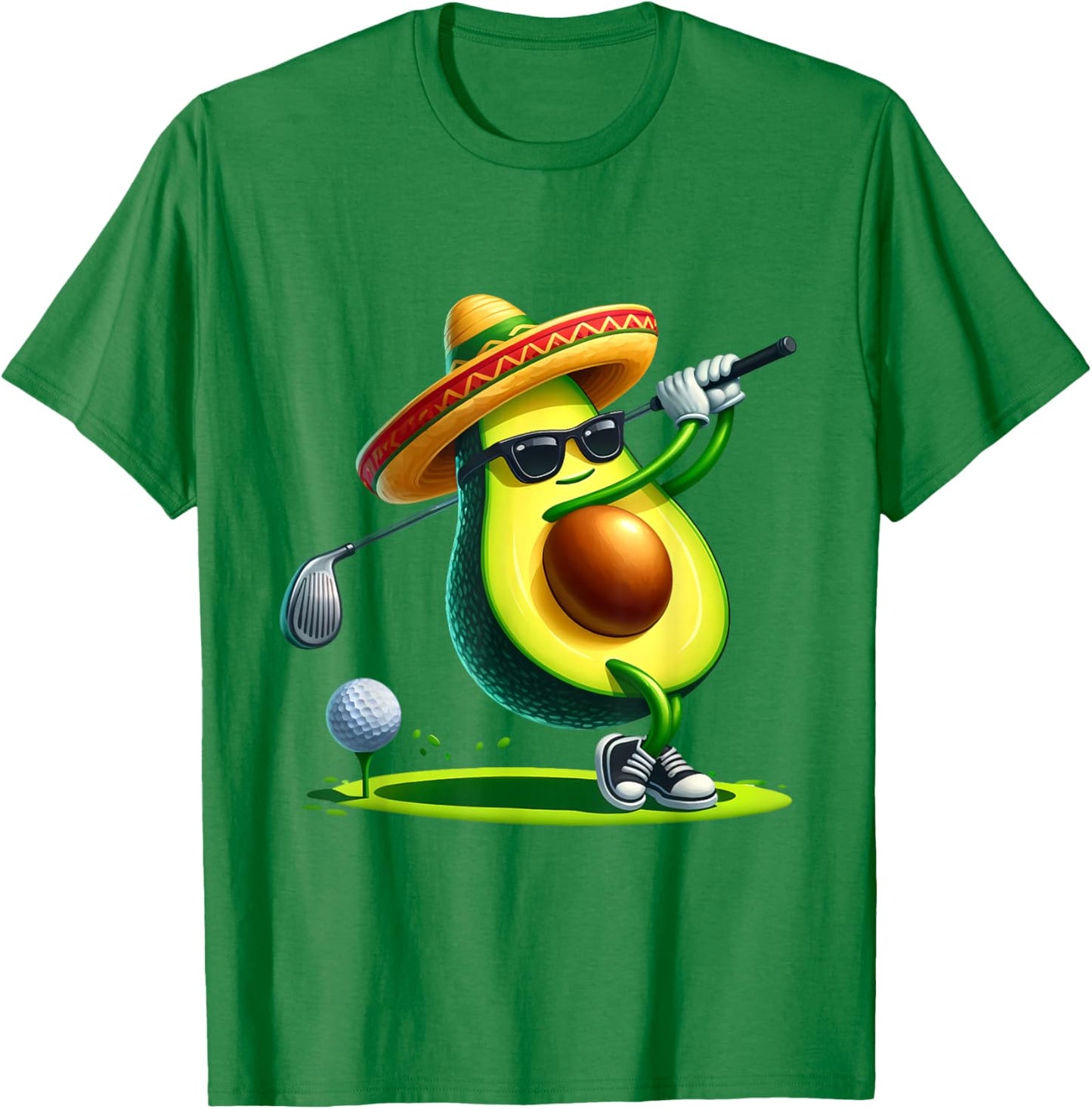 Funny Cinco De Mayo Avocado Showing Golf Skills Golf Players T-Shirt - T-Shirt | Irish Green