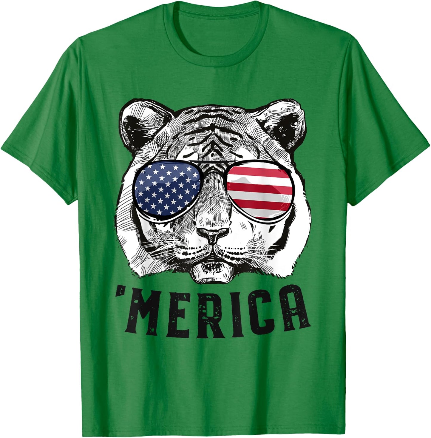 Tiger American Flag 4th of July Merica Sunglasses T-Shirt - T-Shirt | Irish Green