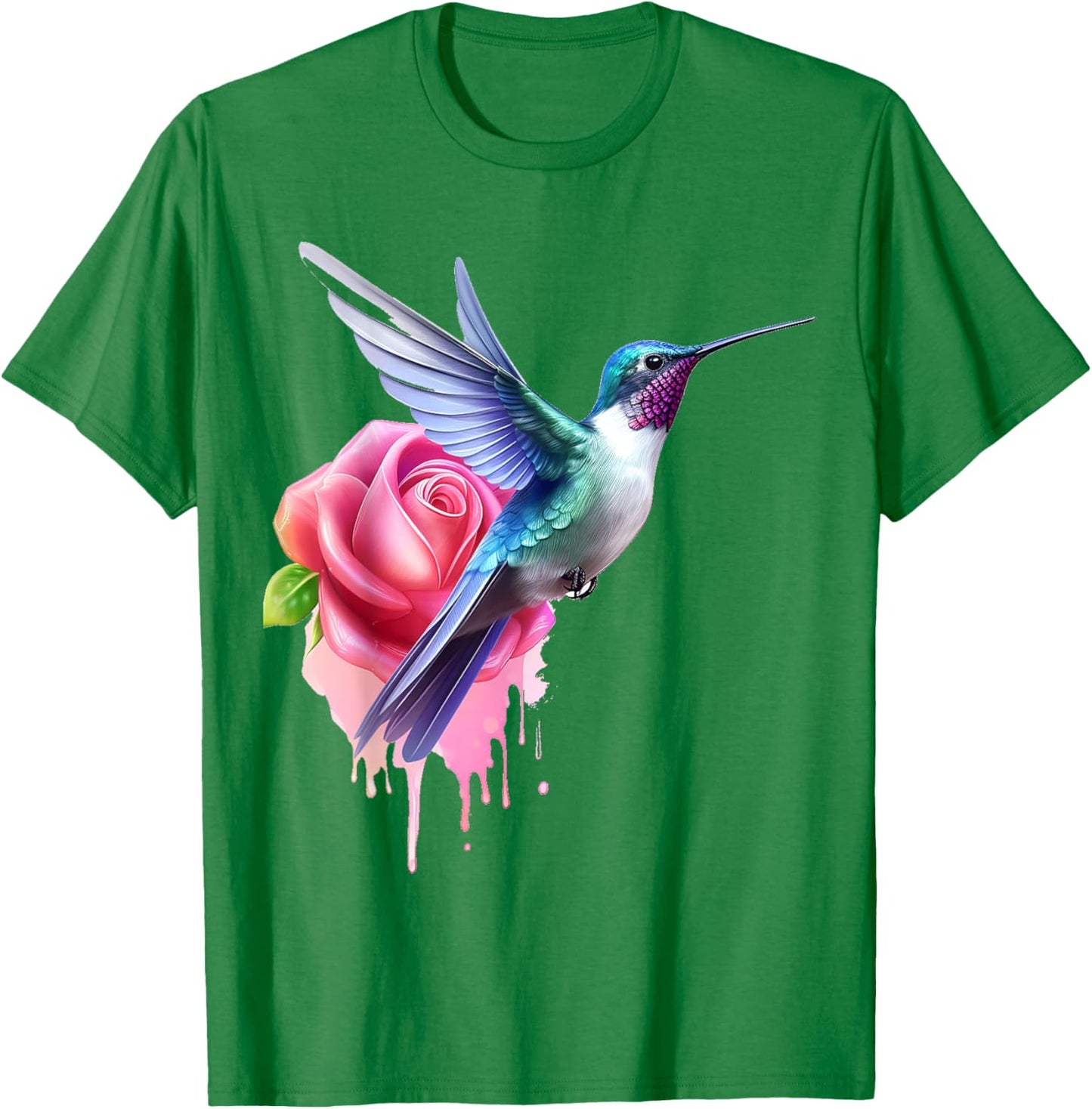 Hummingbird Art Rose Animal Colorful Graphic Hummingbird T-Shirt - T-Shirt | Irish Green
