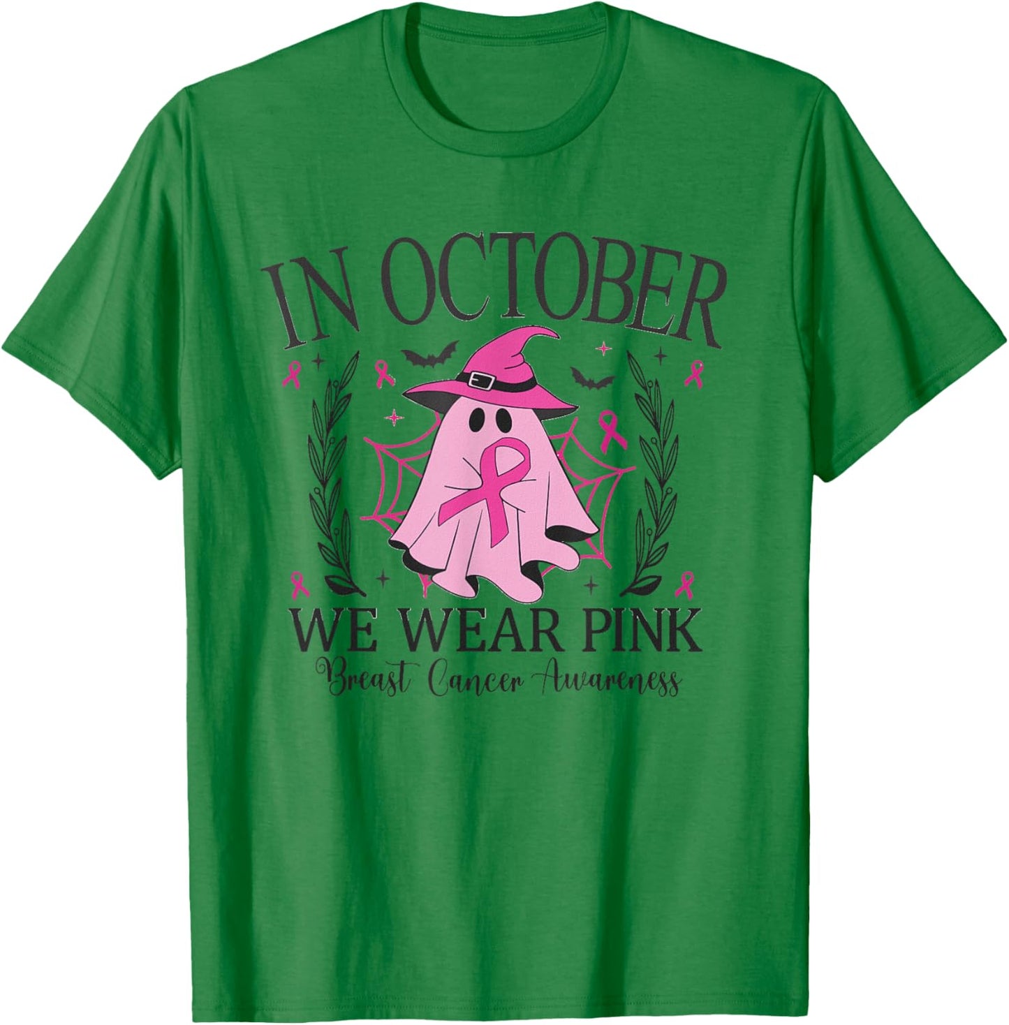 In October We Wear Pink Breast Cancer Awareness pink ribbon T-Shirt - T-Shirt | Irish Green