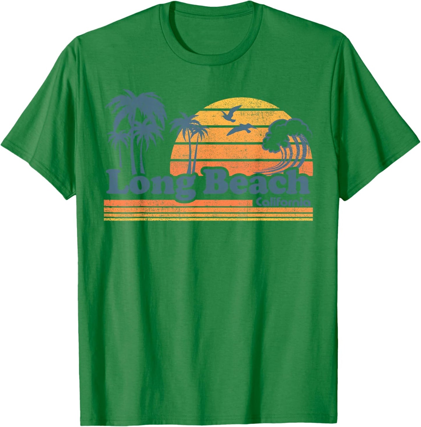 Long Beach California Vacation Cute Vintage Cali 70s Retro T-Shirt - T-Shirt | Irish Green