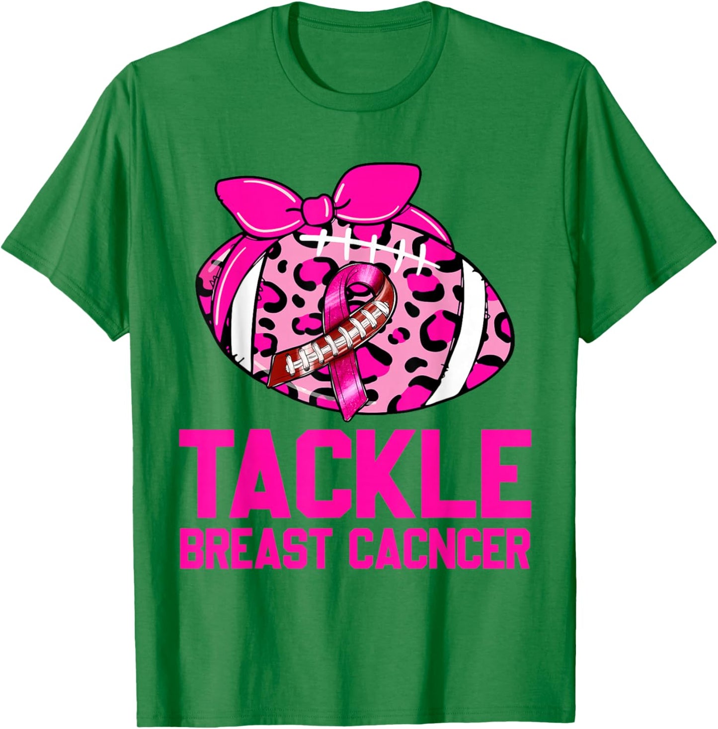 Womans Tackle Football Pink Ribbon Breast Cancer Awareness T-Shirt - T-Shirt | Irish Green
