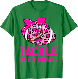 Womans Tackle Football Pink Ribbon Breast Cancer Awareness T-Shirt - T-Shirt | Irish Green