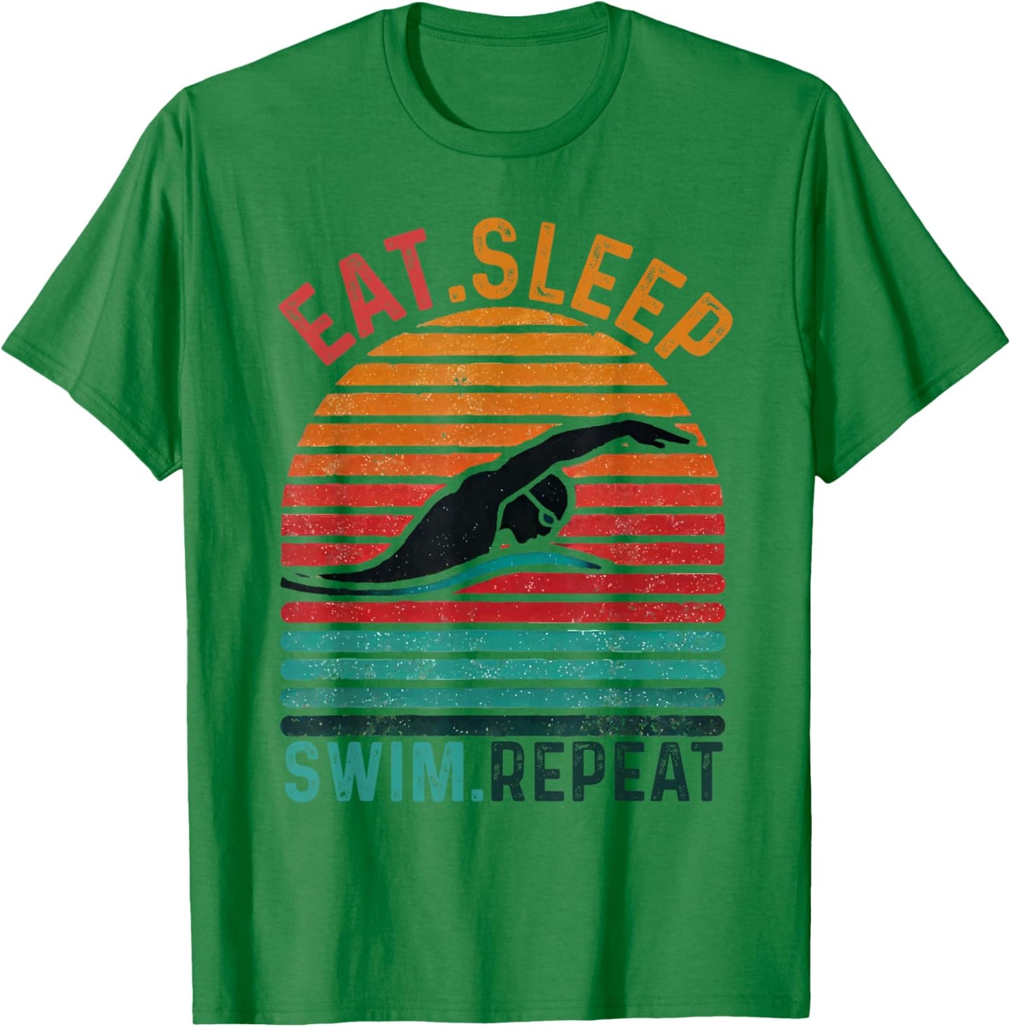 Eat Sleep Swim Repeat Funny Retro Vintage Swimming Swimmer T-Shirt - T-Shirt | Irish Green