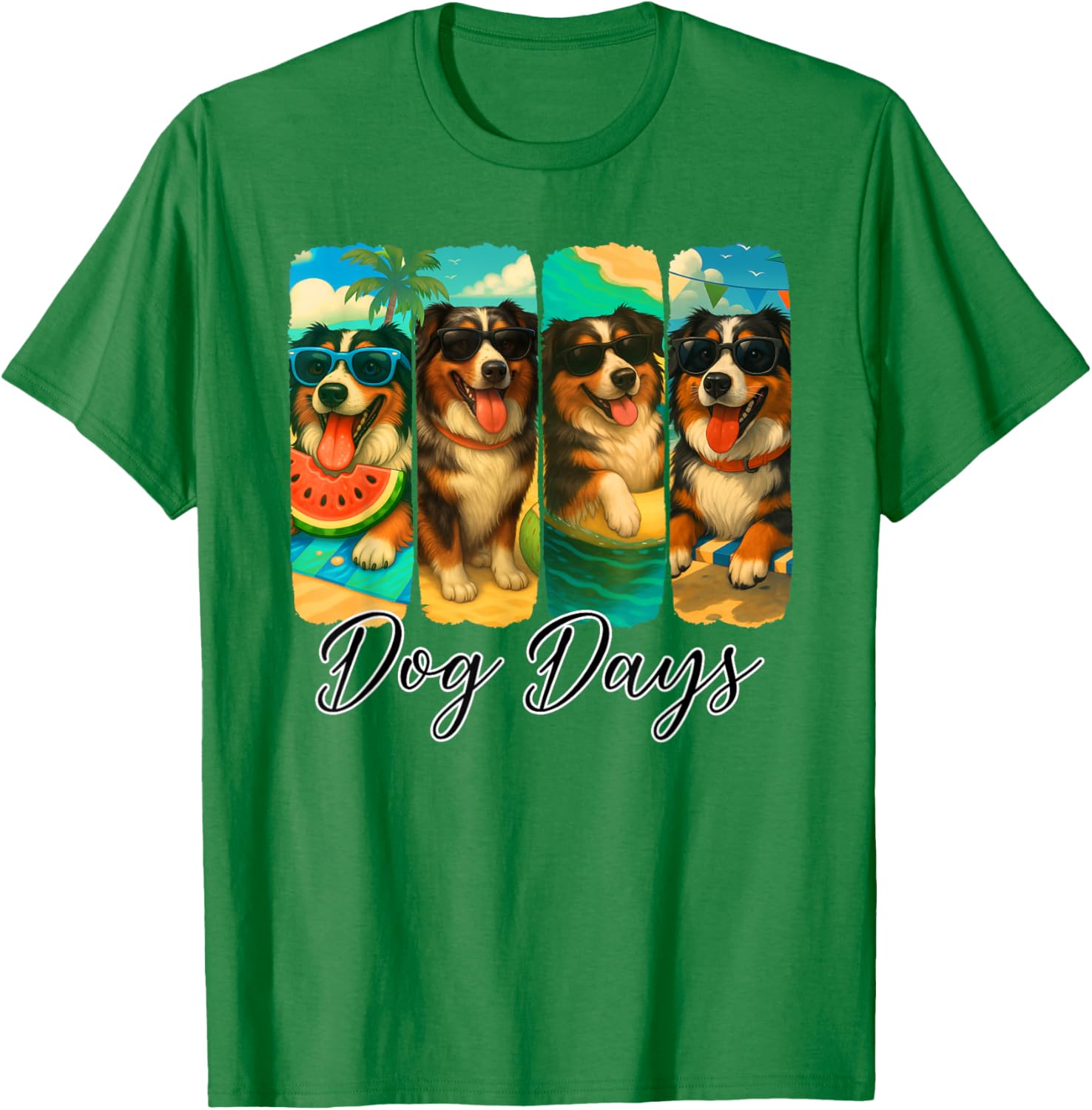 Australian Shepherd Summer Vibes Dog Days Dog Mom Dad T-Shirt - T-Shirt | Irish Green
