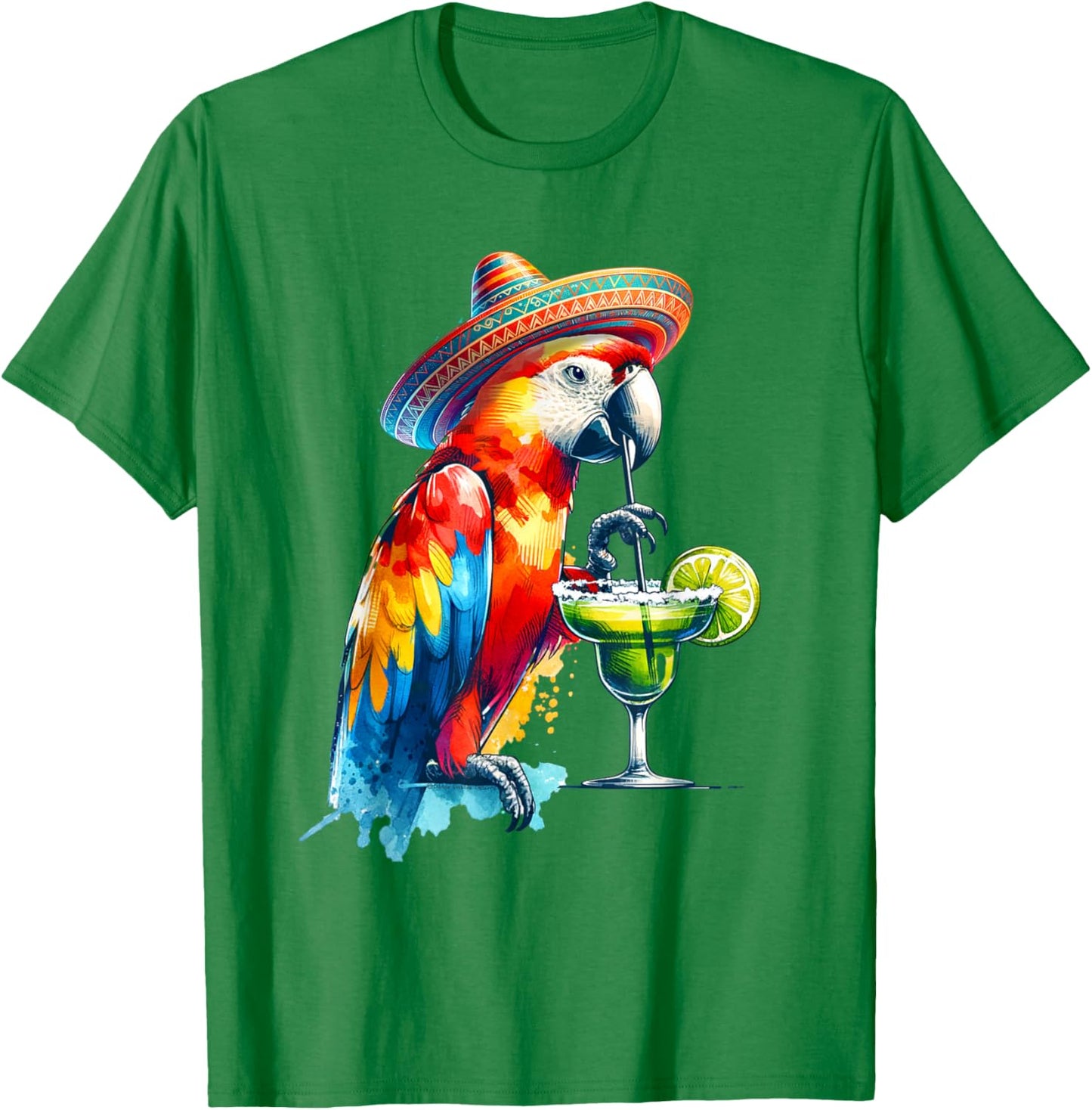 Cinco de Mayo Mexican Sombrero Parrot Drinking a Margarita T-Shirt - T-Shirt | Irish Green