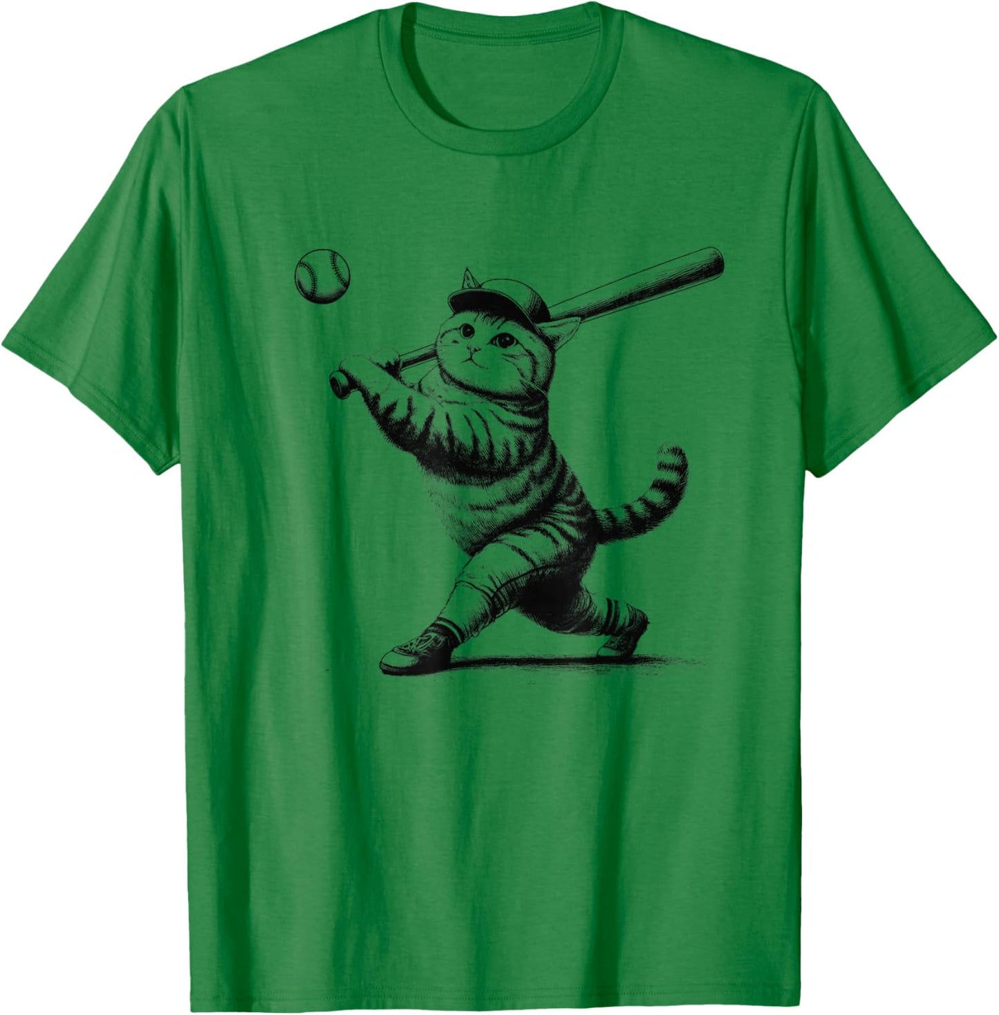 Cat Playing Baseball Kitten Lover Baseball Player Vintage T-Shirt - T-Shirt | Irish Green