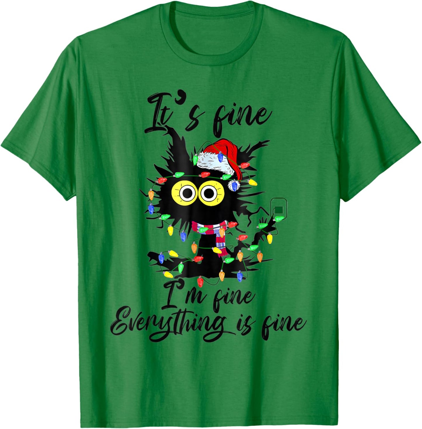 It's Fine I'm Fine Everything Is Fine Funny Cat Christmas T-Shirt - T-Shirt | Irish Green