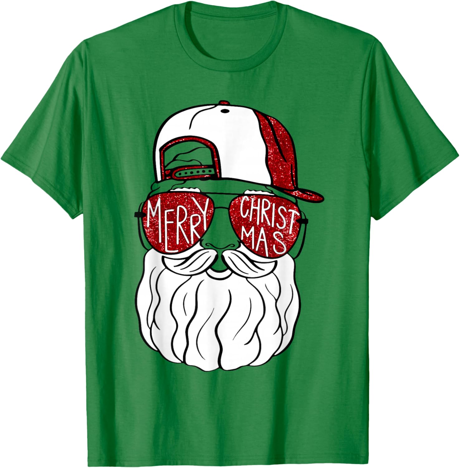Santa Face Christmas Sunglasses Xmas Family Matching T-Shirt - T-Shirt | Irish Green