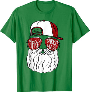 Santa Face Christmas Sunglasses Xmas Family Matching T-Shirt - T-Shirt | Irish Green