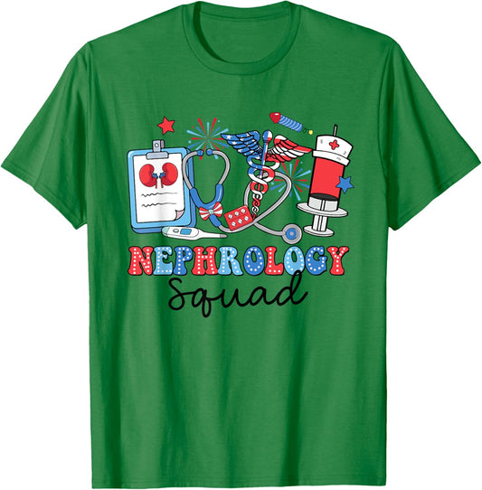 Retro Nephrology Squad USA Flag Nephrology Nurse 4th Of July Women Men T-Shirt - T-Shirt | Irish Green