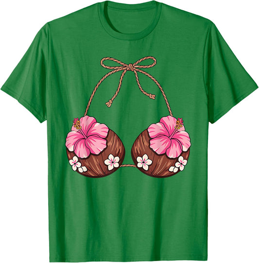 Coconut Bra Hawaiian Tropical Costume Luau Party Hawaii Girl T-Shirt - T-Shirt | Irish Green