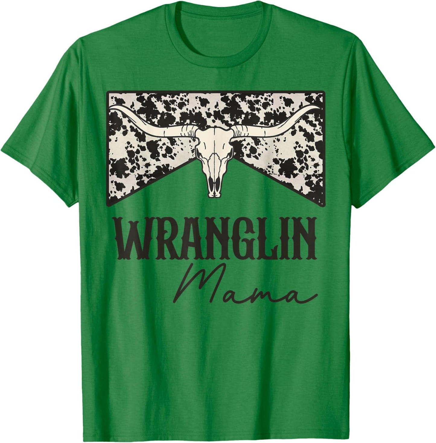 Wranglin Mama Retro Bull Skull Leopard Western Rodeo Country T-Shirt - T-Shirt | Irish Green