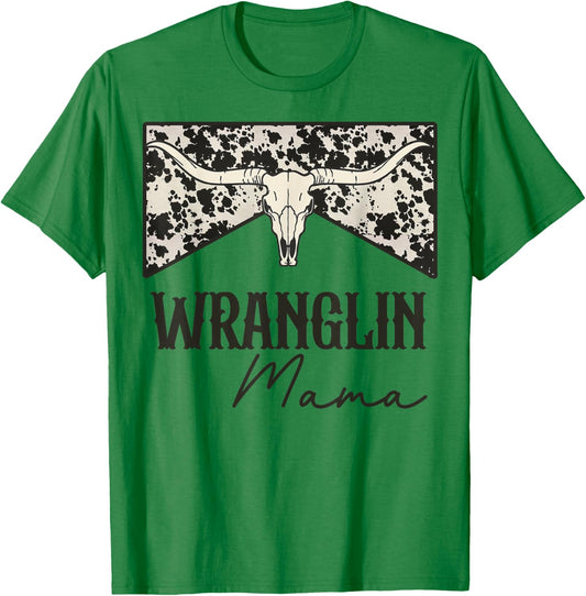 Wranglin Mama Retro Bull Skull Leopard Western Rodeo Country T-Shirt - T-Shirt | Irish Green