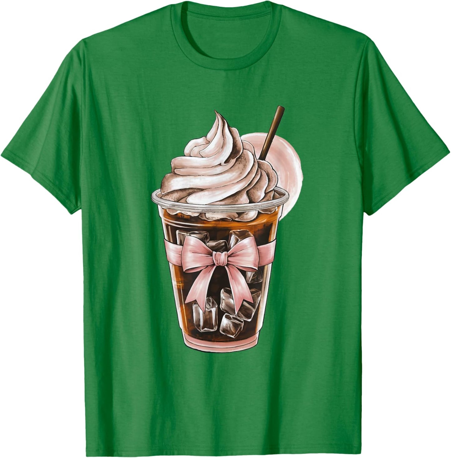 Cute Pink Bow Coquette Iced Coffee Lover Girl Aesthetic Mom T-Shirt - T-Shirt | Irish Green