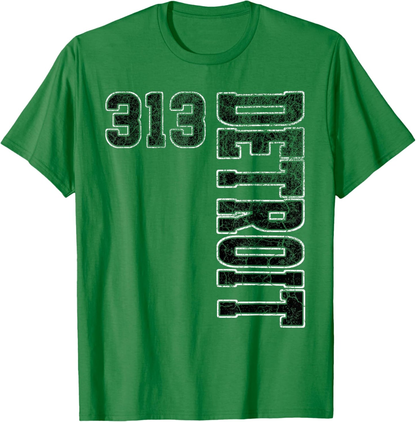 Detroit 313 Vintage Orange Black & White Vertical Text T-Shirt - T-Shirt | Irish Green
