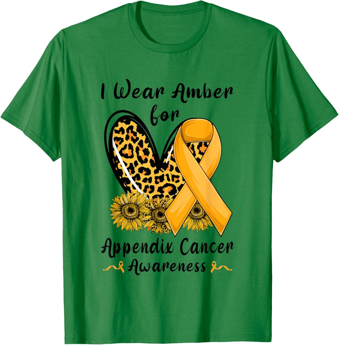 Leopard Heart I Wear Amber For Appendix Cancer Awareness T-Shirt - T-Shirt | Irish Green