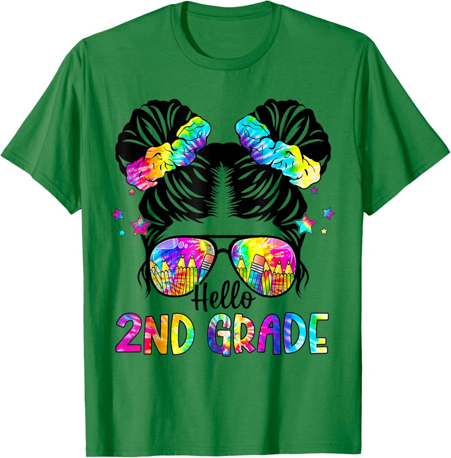 Hello 2nd Grade Messy Bun Team Second Grade Back To School T-Shirt - T-Shirt | Irish Green