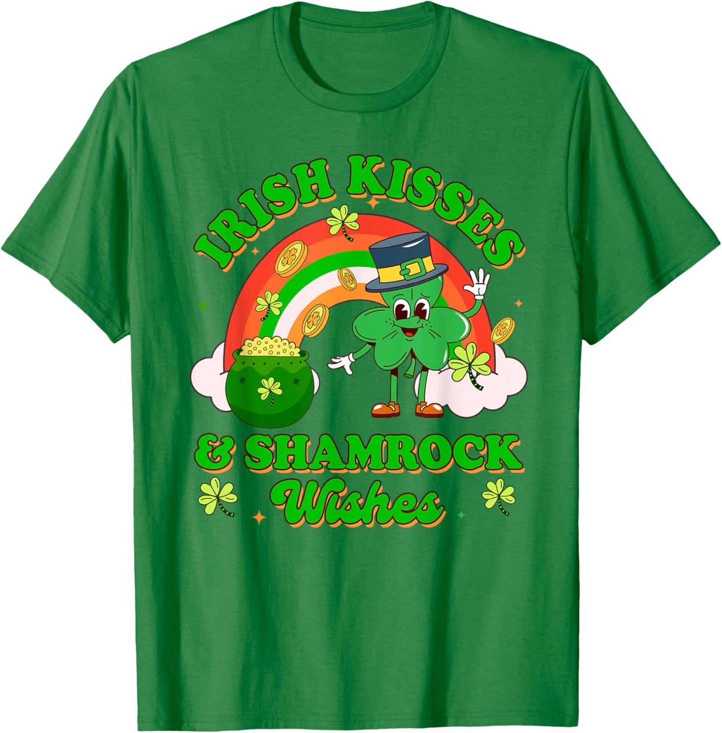 St. Patrick's Lucky Shamrock Irish Kisses & Shamrock Wishes T-Shirt - T-Shirt | Irish Green