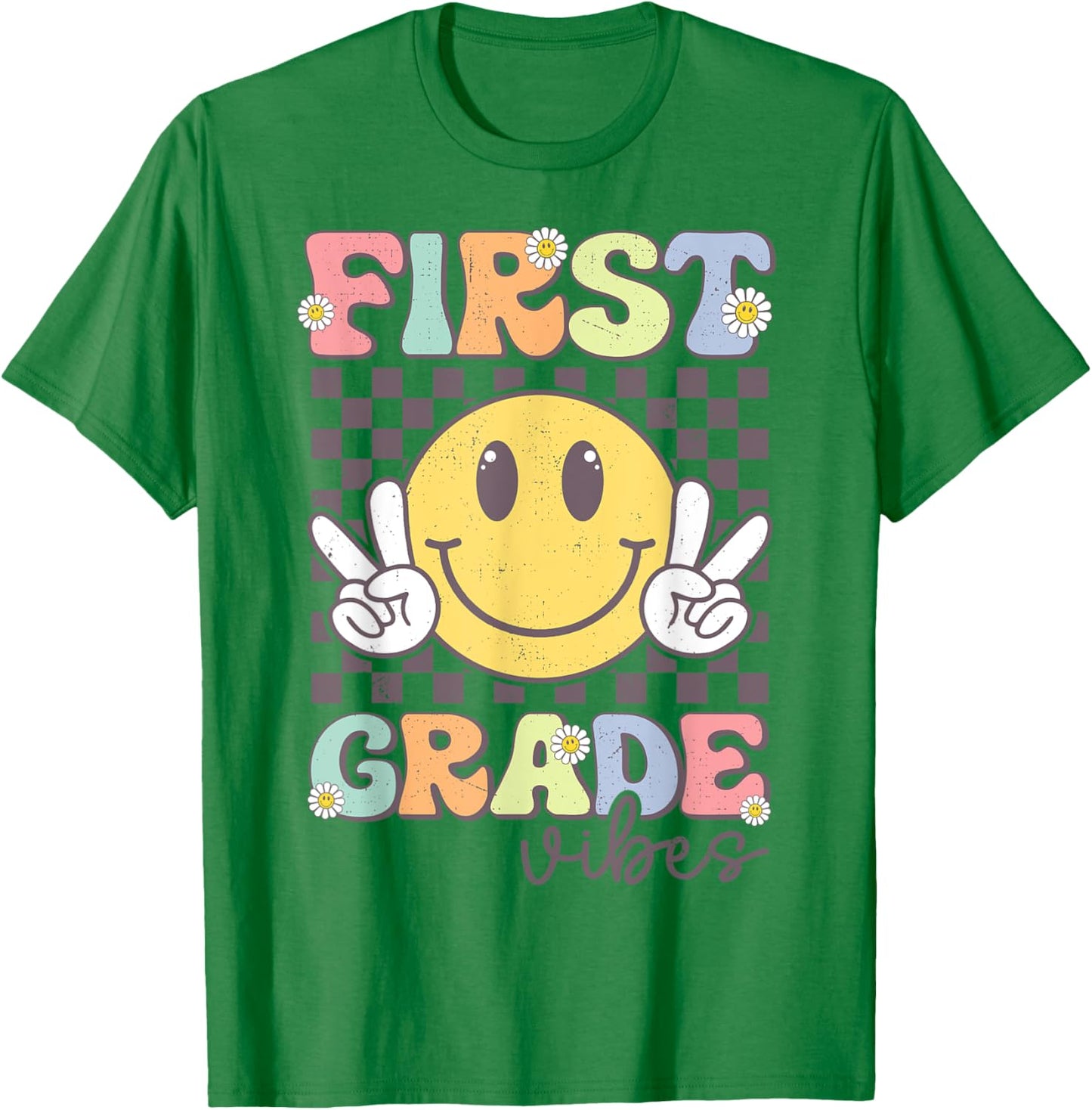 First Grade Vibes Smile Face 1st Grade Team Back To School T-Shirt - T-Shirt | Irish Green