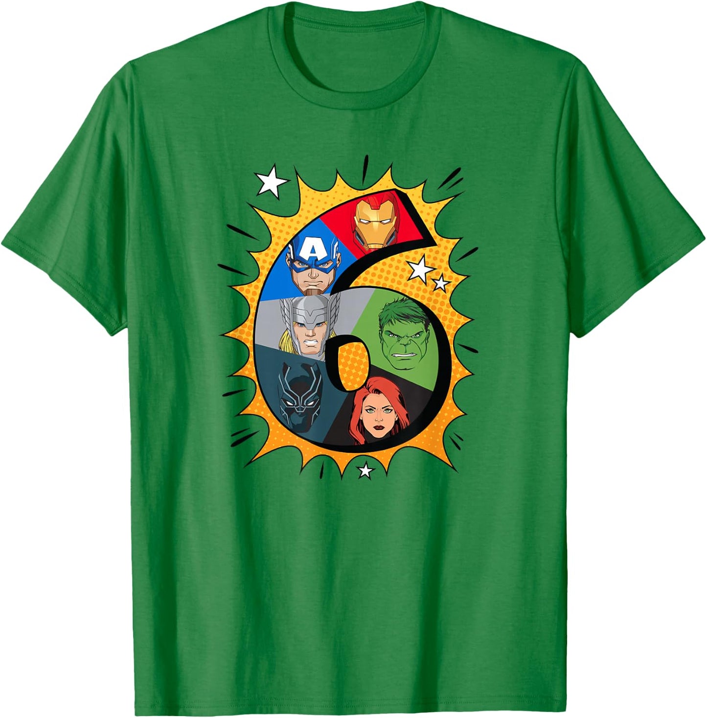 Marvel Avengers Comic Super Heroes 6th Birthday T-Shirt - T-Shirt | Irish Green