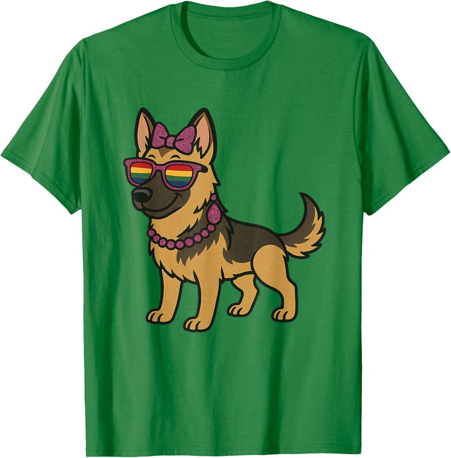 German Shepherd LGBTQ Pride Rainbow Glam Funny Dog Lovers T-Shirt - T-Shirt | Irish Green