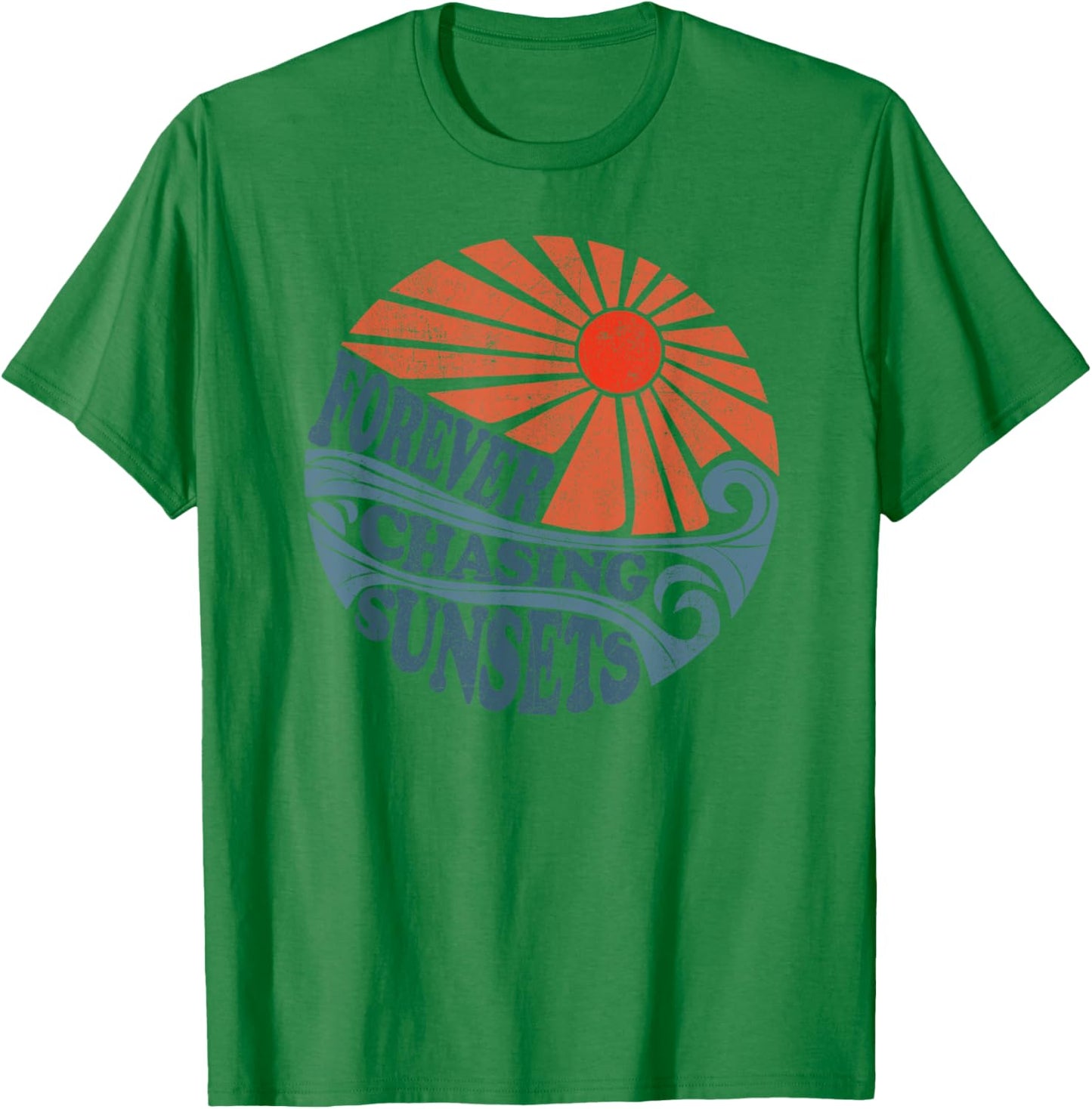 Vintage Forever Chasing Sunsets Retro 70's Beach Vacation T-Shirt - T-Shirt | Irish Green