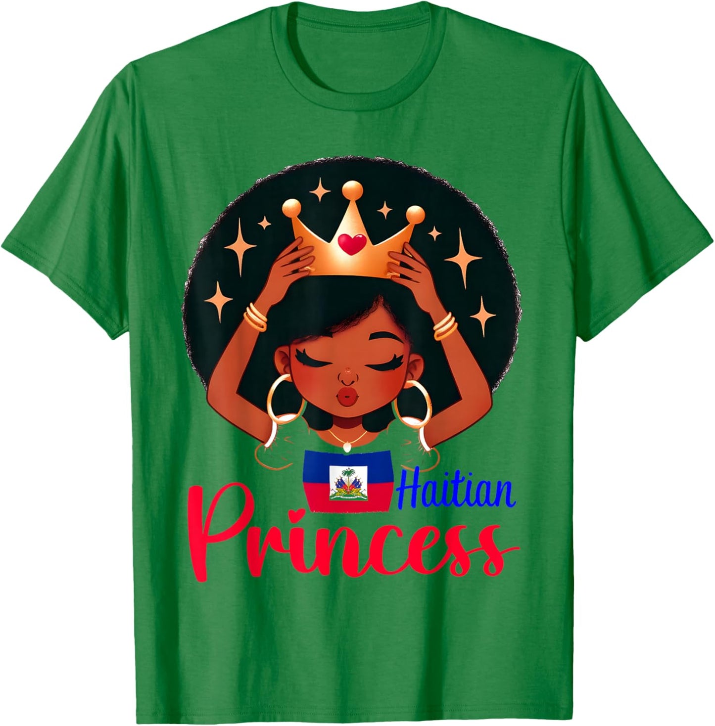 Haitian Princess Haiti Flag Melanin for Black Girls Kids T-Shirt - T-Shirt | Irish Green