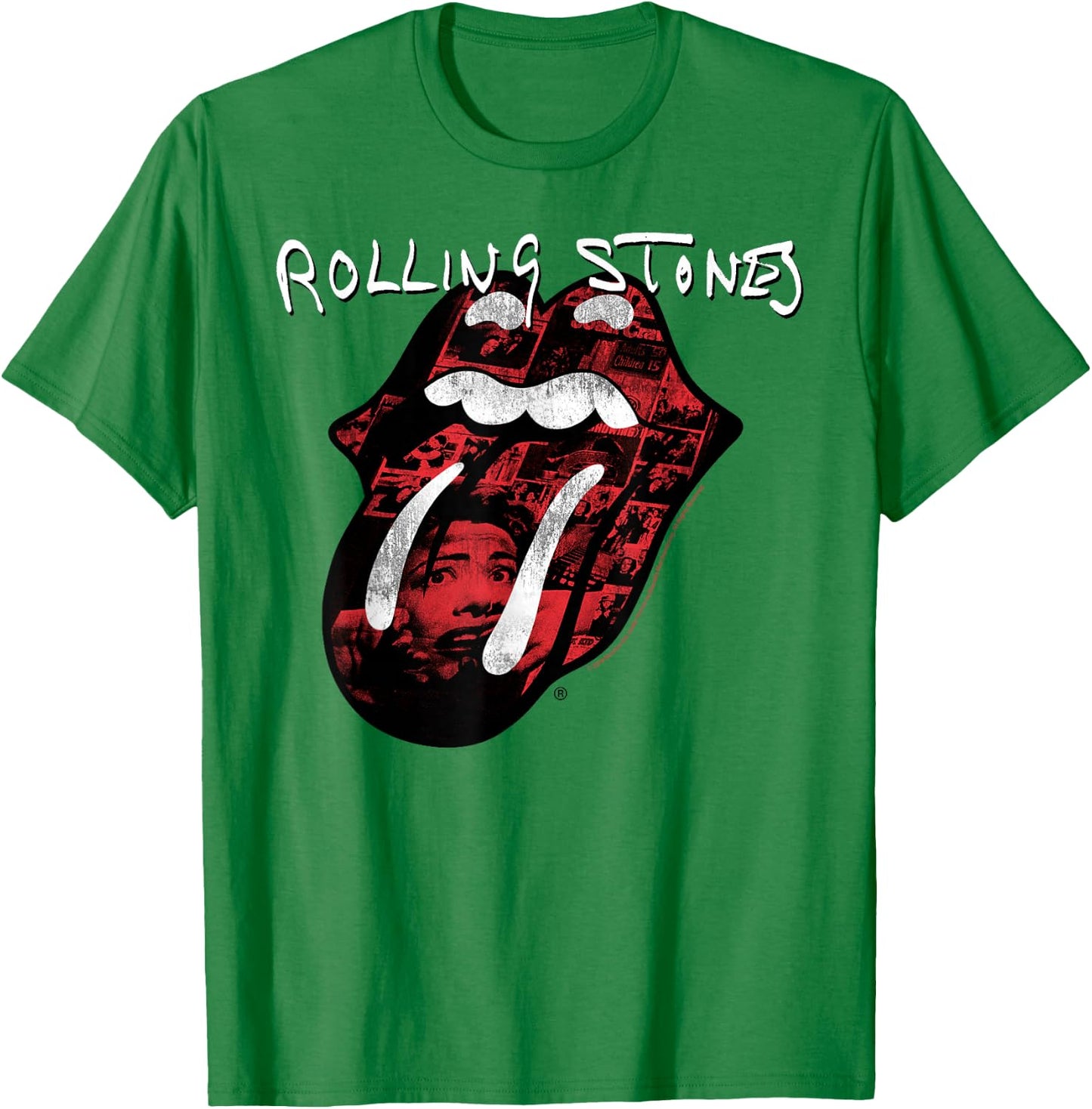 Rolling Stones Official Exile Tongue Photos Silver T-Shirt - T-Shirt | Irish Green