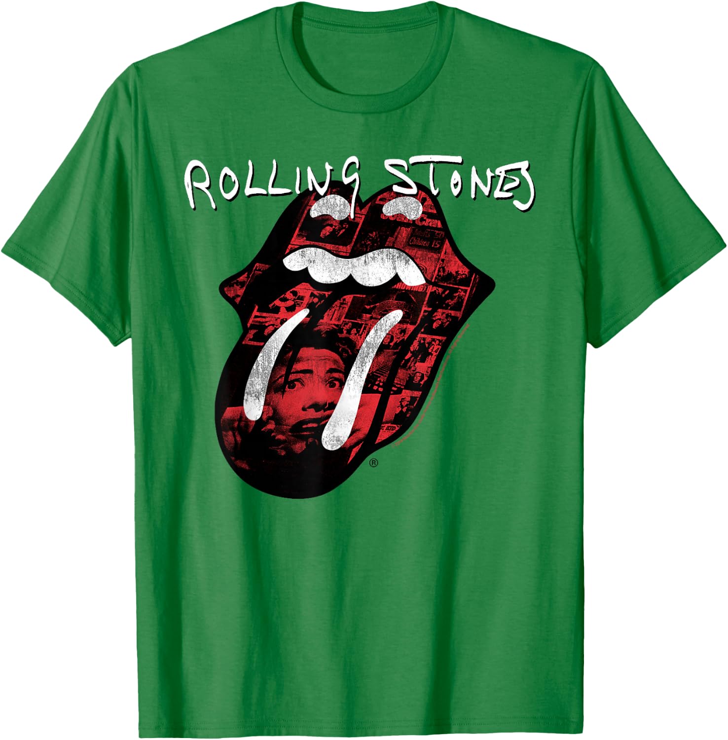 Rolling Stones Official Exile Tongue Photos Silver T-Shirt - T-Shirt | Irish Green