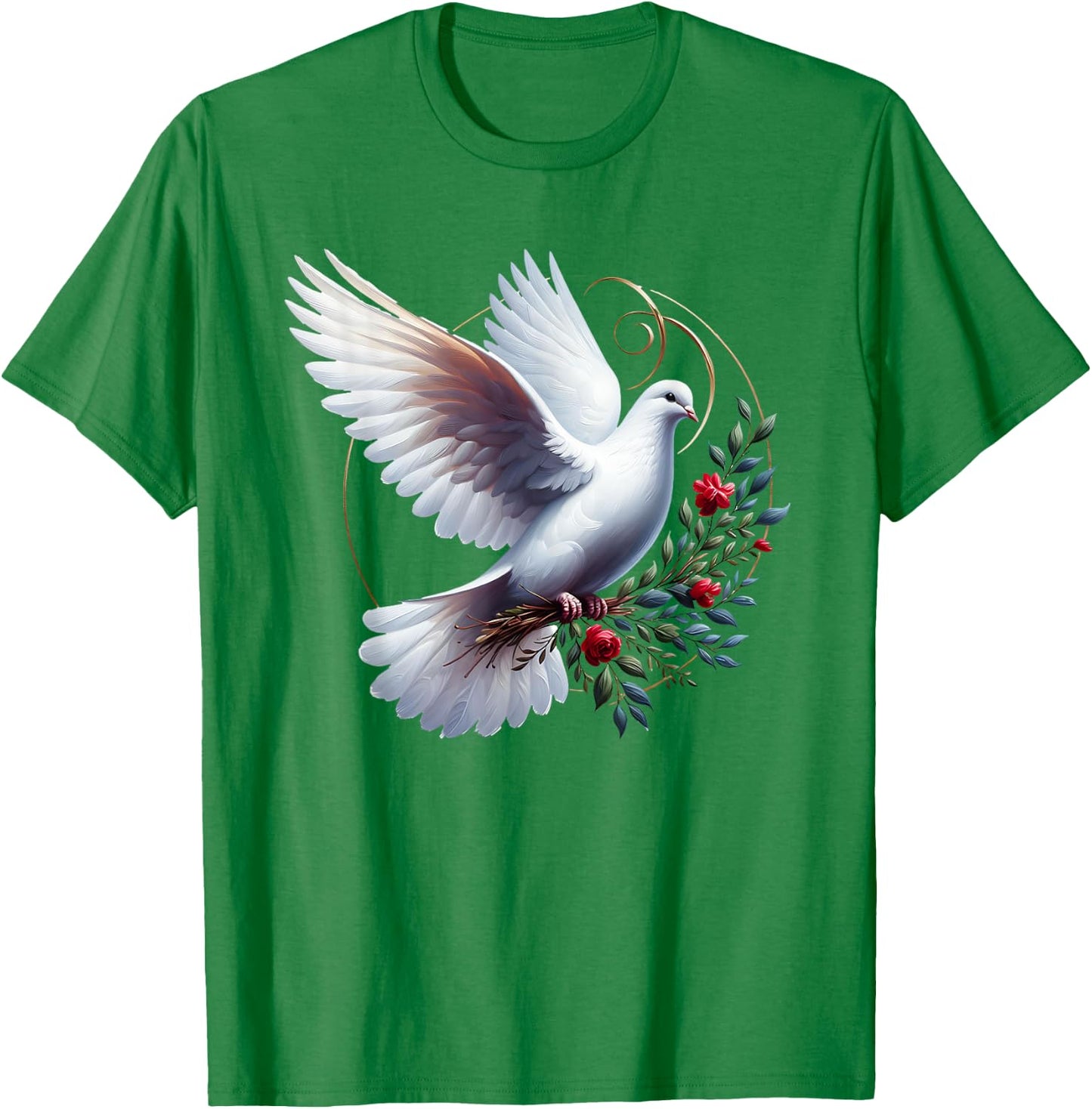 Elegant Flight of the Peaceful White Dove Bird Floral Art T-Shirt - T-Shirt | Irish Green