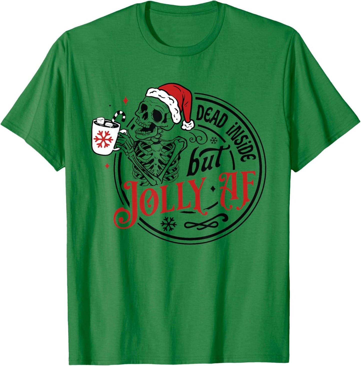 Retro Dead Inside But Jolly AF Skeleton Coffee Christmas T-Shirt - T-Shirt | Irish Green