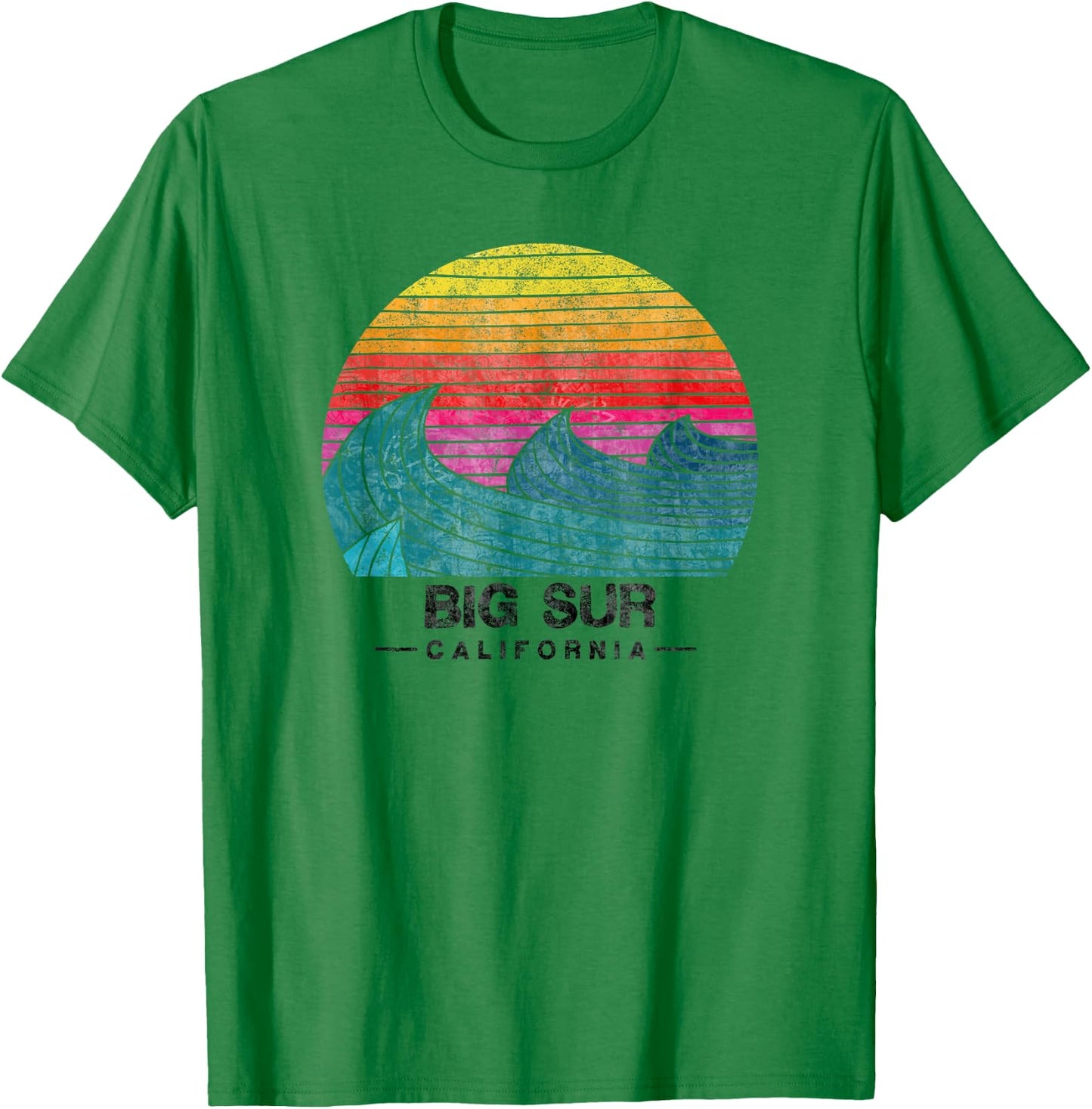 Big Sur Surfing Waves Beach Retro Cali Sunset Surf T-Shirt - T-Shirt | Irish Green