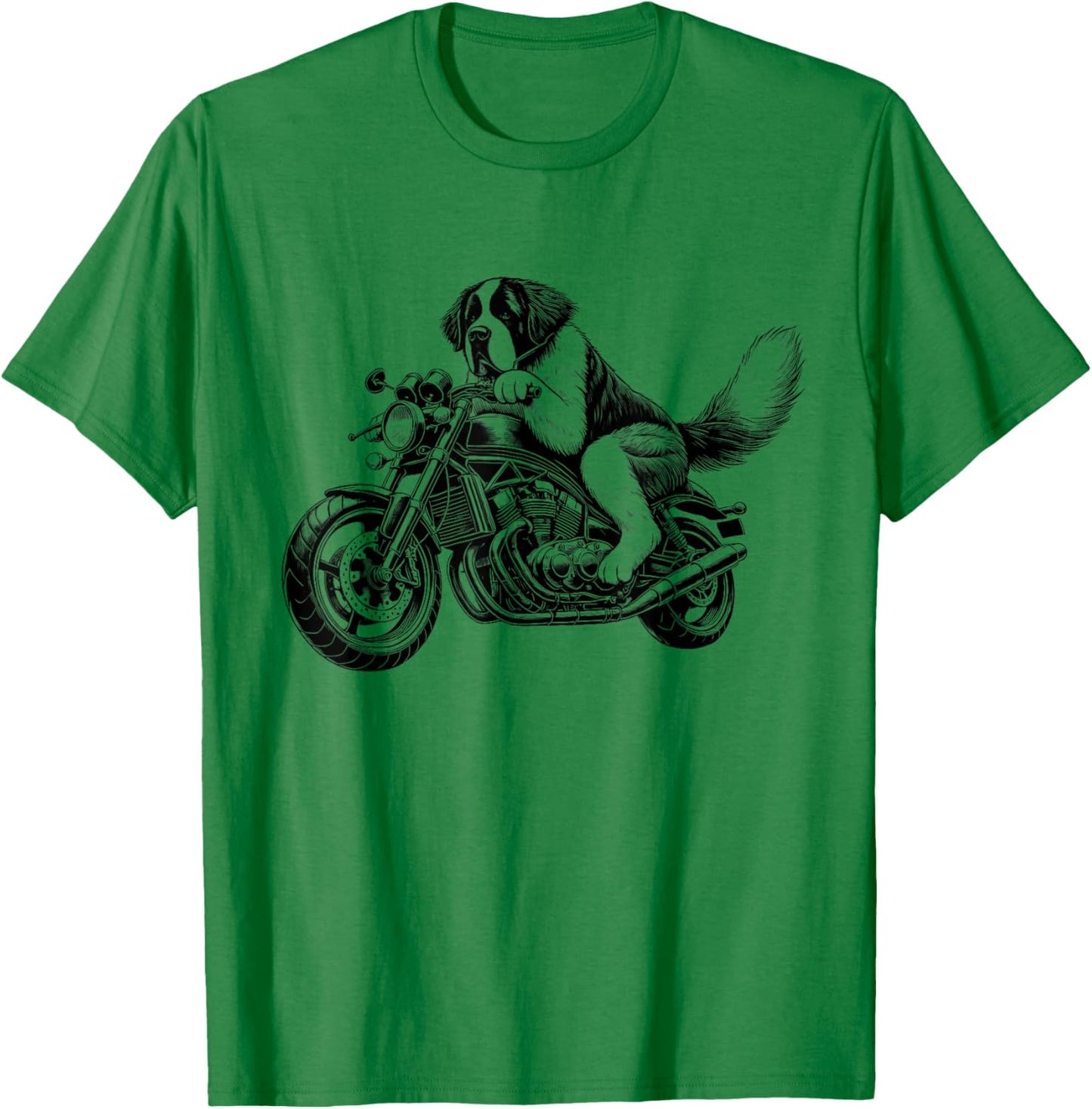 Cool Saint Bernard Riding a Motorcycle Biker Dog Lover T-Shirt - T-Shirt | Irish Green