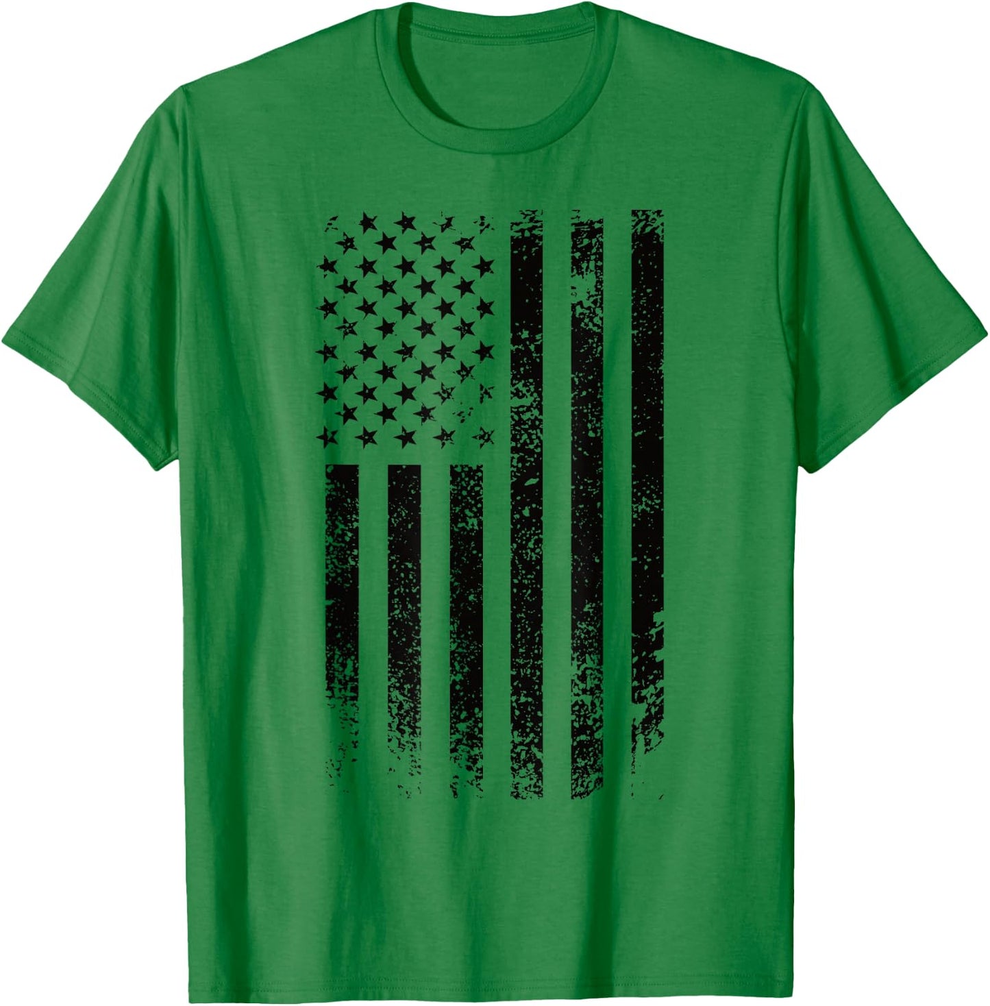 Patriotic USA Black American Flag Distressed Grunge Graphic T-Shirt - T-Shirt | Irish Green
