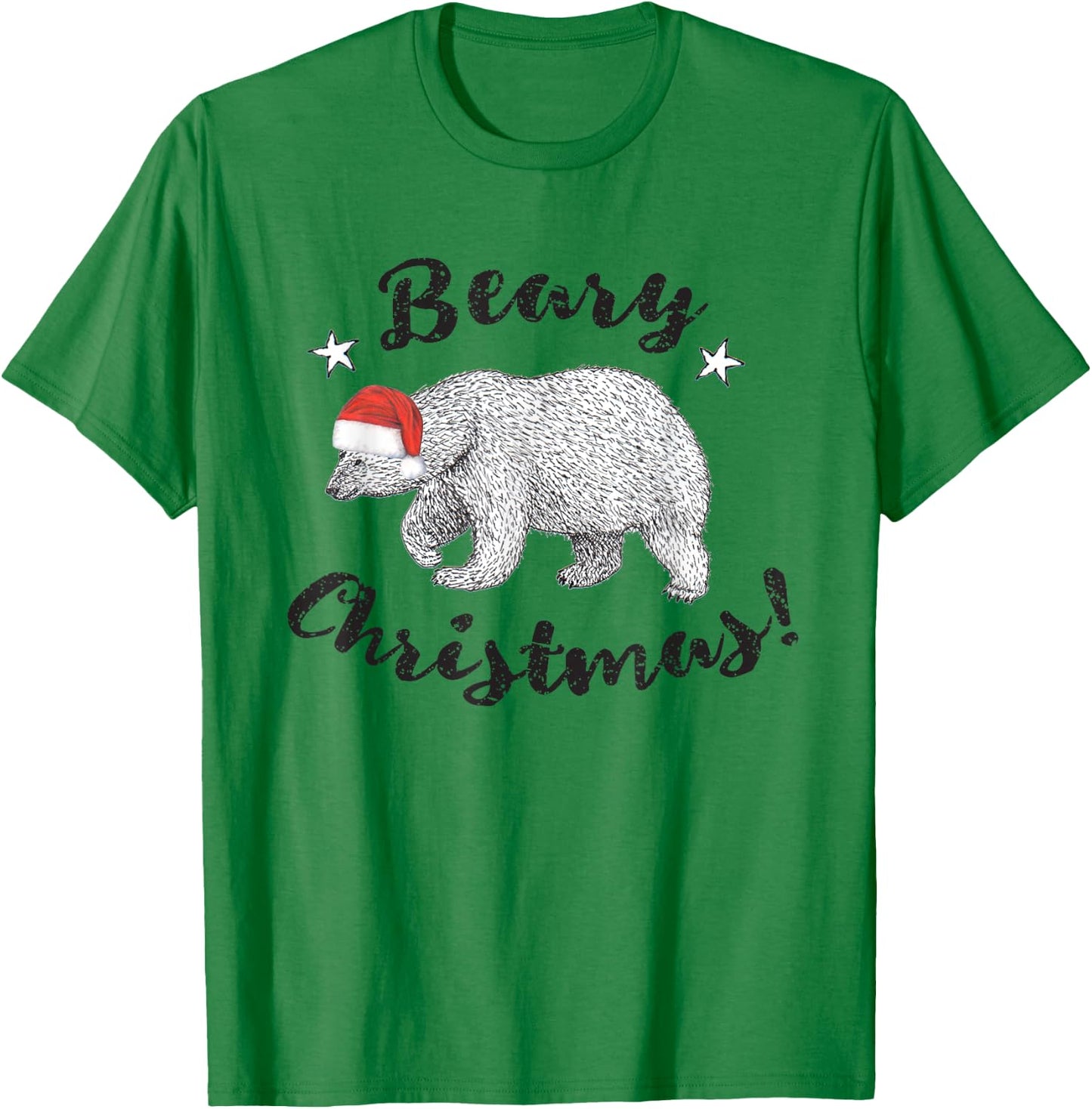 Beary Christmas Cute Polar Bear In Santa Hat T-Shirt - T-Shirt | Irish Green