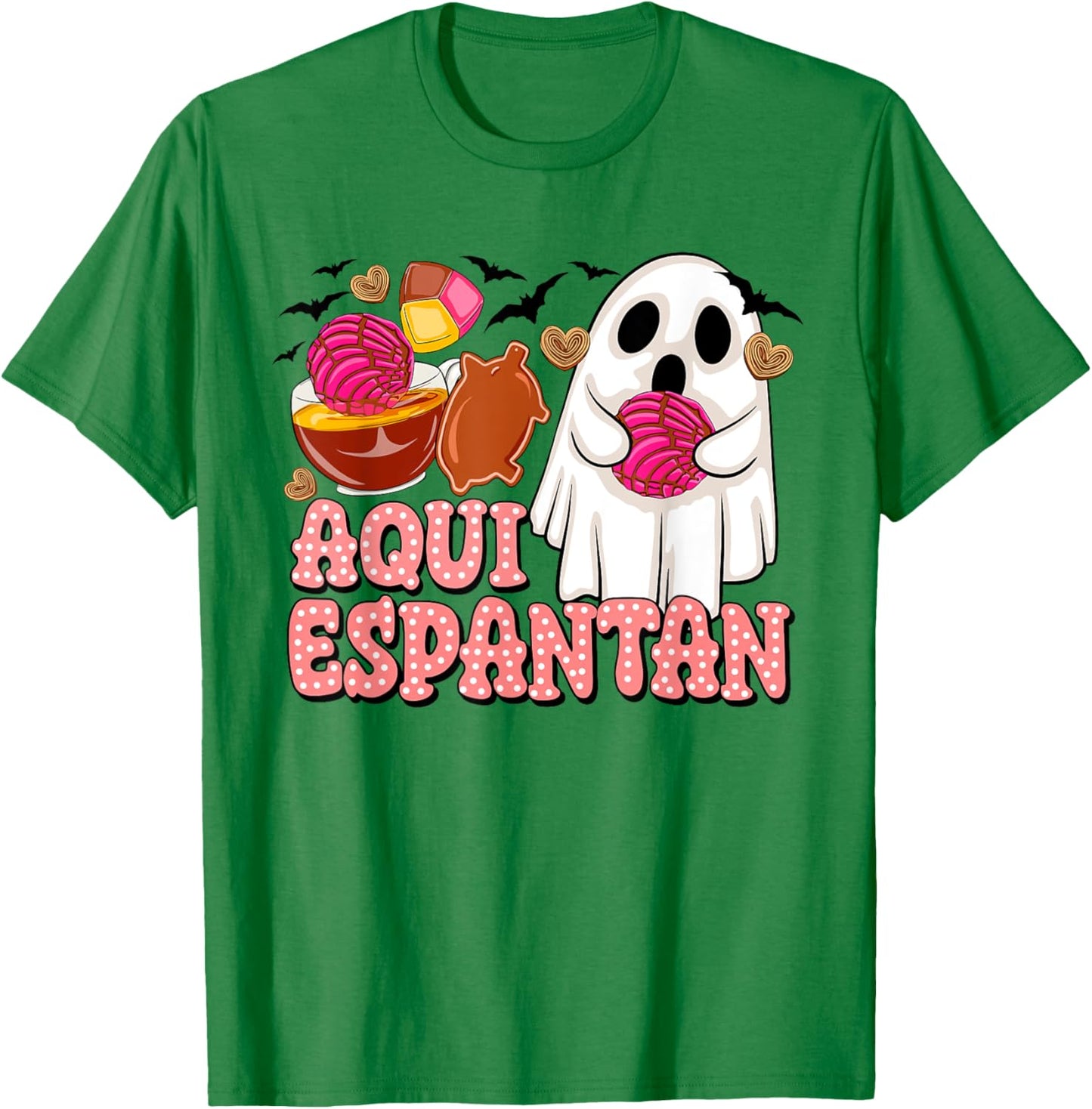 Aqui Espantan Cute Ghost Spanish Halloween Spooky Ghost T-Shirt - T-Shirt | Irish Green