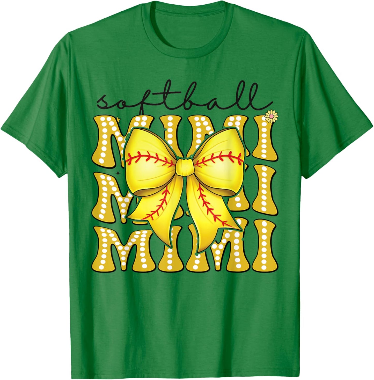 Softball Mimi Retro Softball Coquette Bow Groovy T-Shirt - T-Shirt | Irish Green