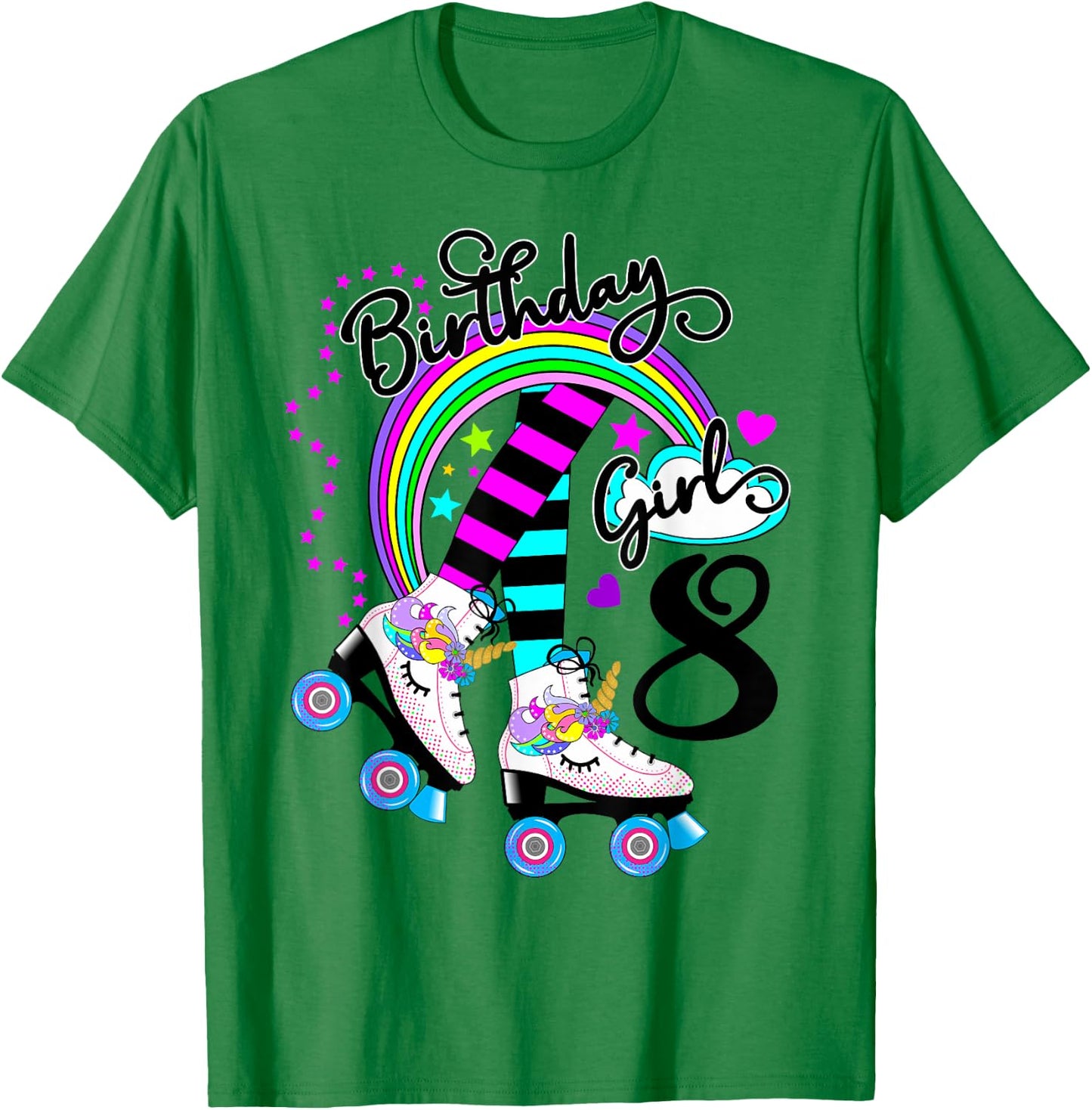 8th Unicorn Roller Skate Birthday Party for Girls T-Shirt - T-Shirt | Irish Green