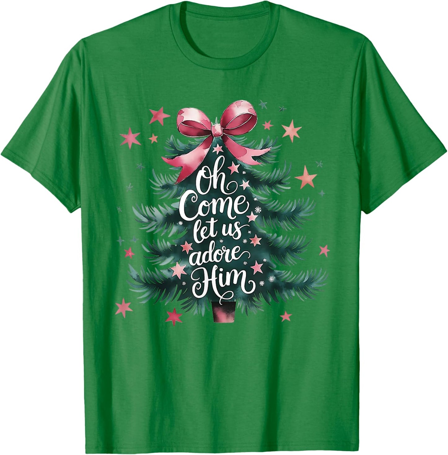 Oh Come Let Us Adore Him Christmas Tree T-Shirt - T-Shirt | Irish Green