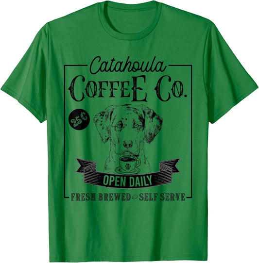 Retro Catahoula Leopard Dog Coffee Funny Dog Coffee Lover Women Girls Kids T-Shirt - T-Shirt | Irish Green