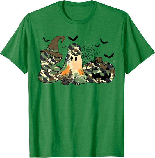 Retro Camo Boo Ghost Coquette Camouflage Ghost Halloween T-Shirt - T-Shirt | Irish Green