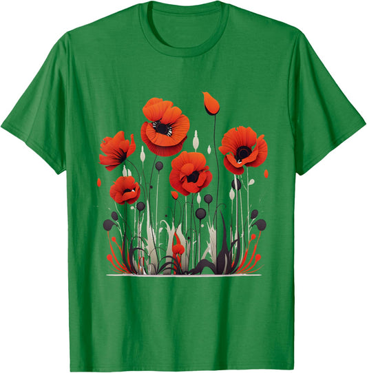 Poppies, spring bloomers, summer, flower, vintage, garden T-Shirt - T-Shirt | Irish Green
