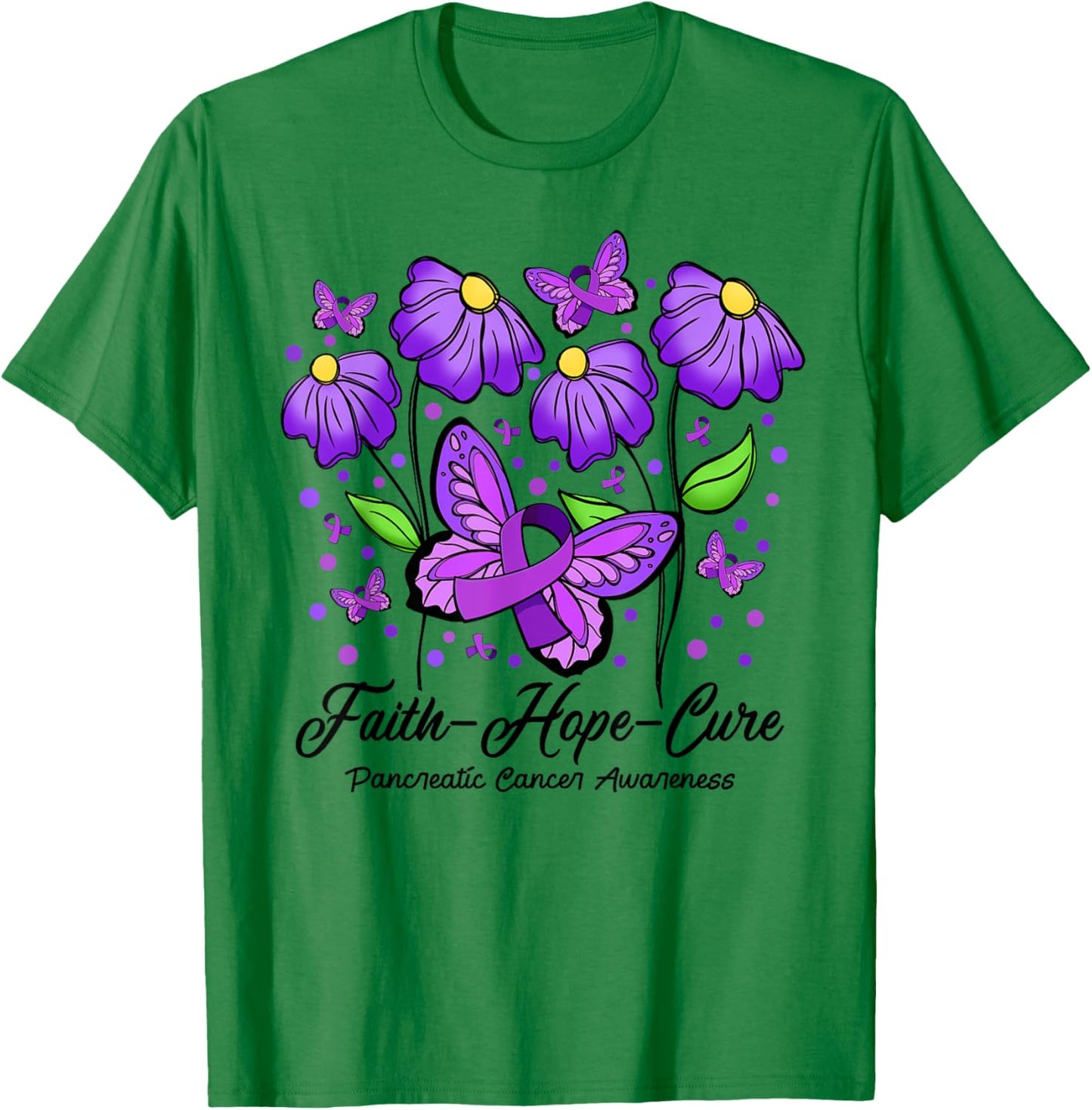Faith Hope Cure Flower Butterfly Pancreatic Cancer T-Shirt - T-Shirt | Irish Green