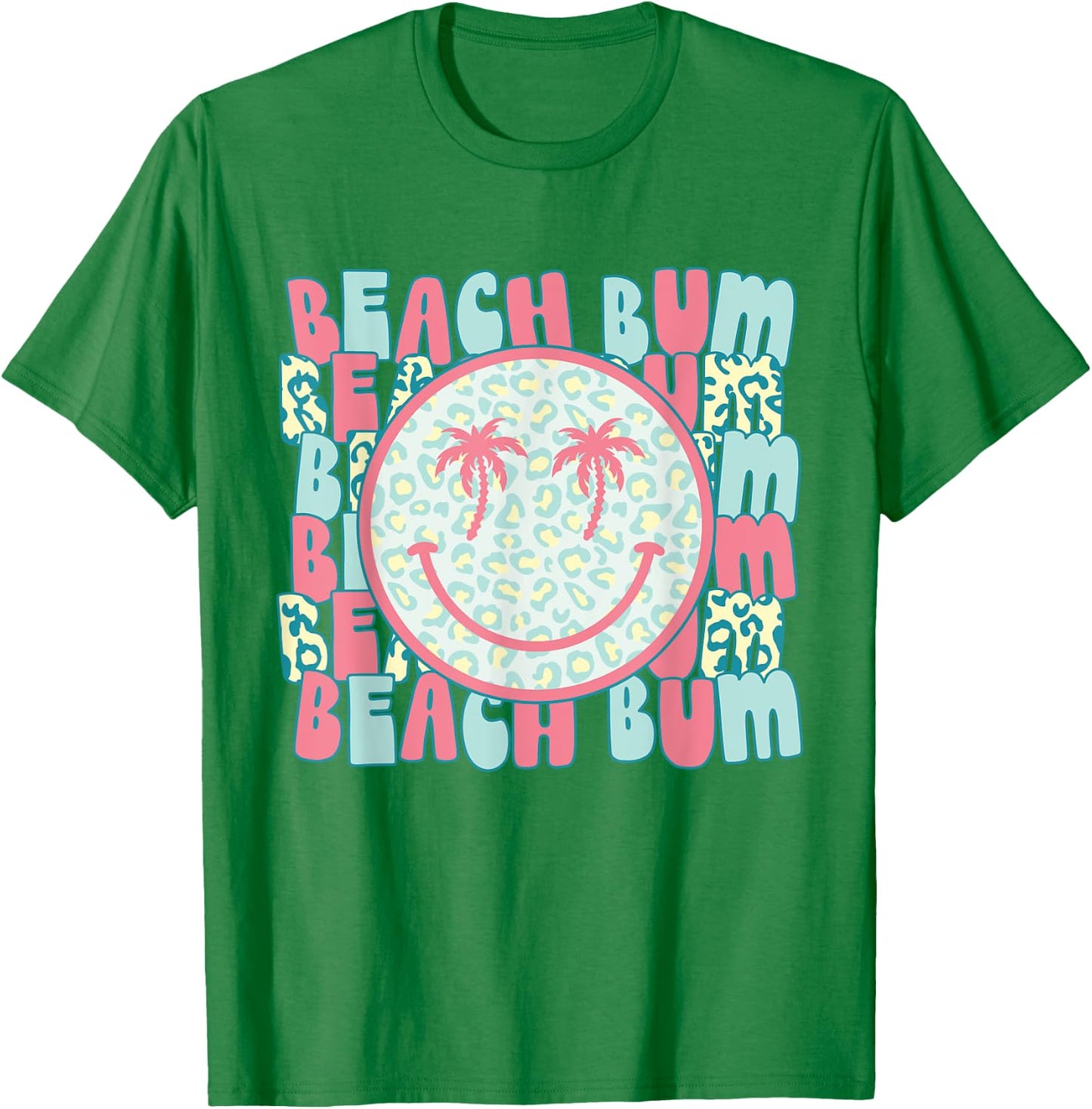 Retro Leopard Happy Face Palm Tree Eyes Beach Bum Smile Face T-Shirt - T-Shirt | Irish Green