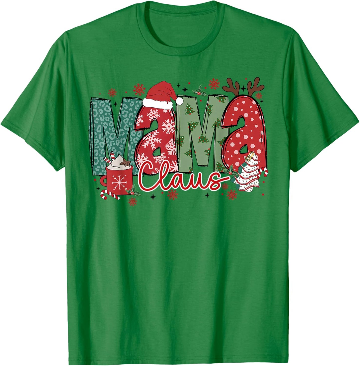 Mama Claus Christmas Pajama Santa Claus Family Matching T-Shirt - T-Shirt | Irish Green